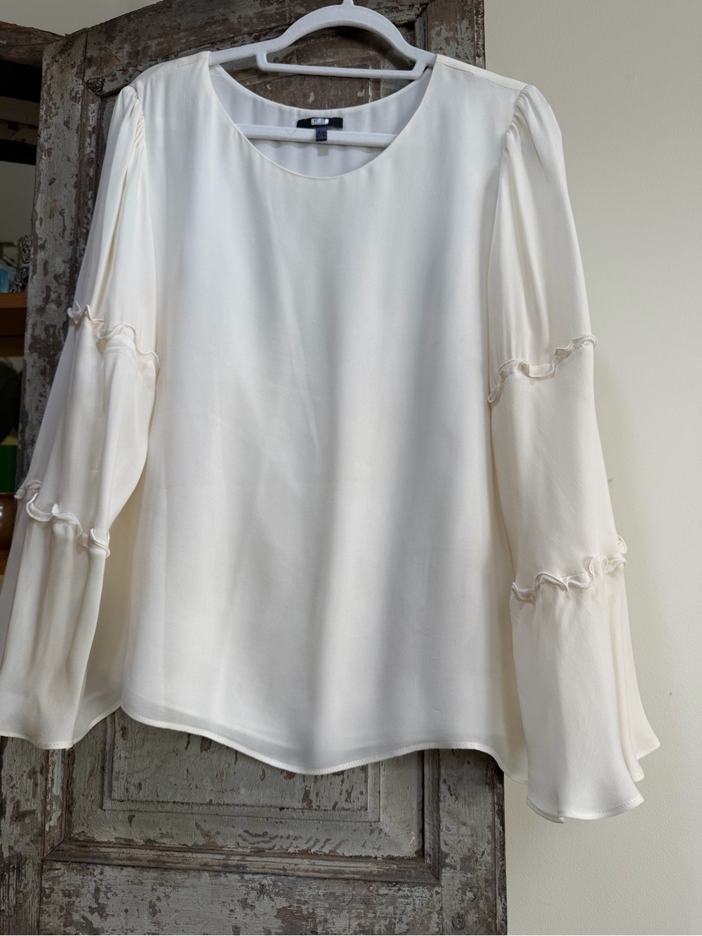 Ivory Ruffle-Tier Bell Sleeve Blouse